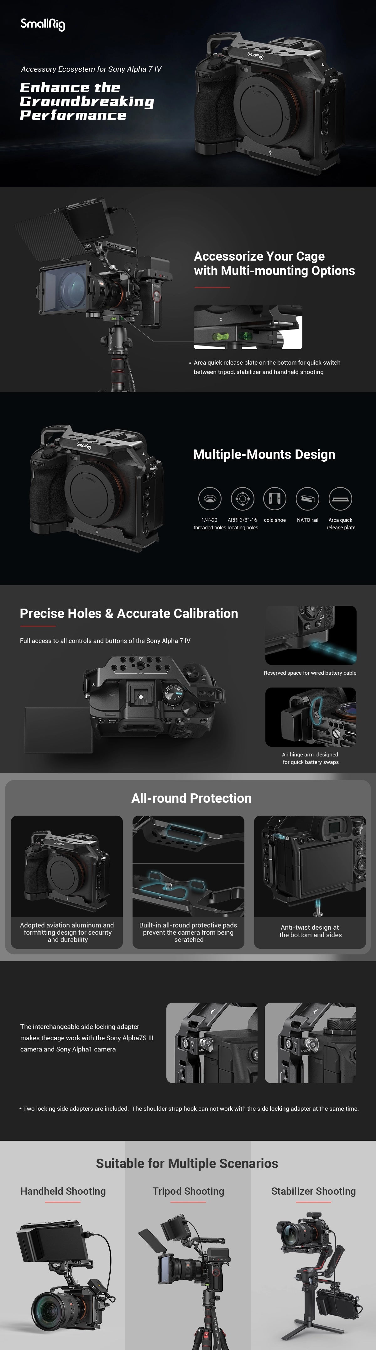 SmallRig Full Camera Cage for Sony Alpha 7 IV/Alpha 7 S III/Alpha 1/Alpha 7R IV 3667