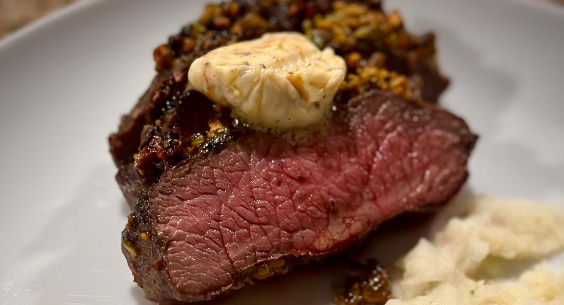 15-min Fancy: Pistachio Crusted Venison Loin w/ Mashed Baby Reds