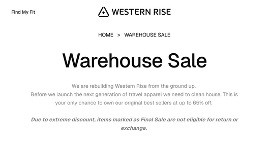 Western Rise Warehouse Clearance Sale