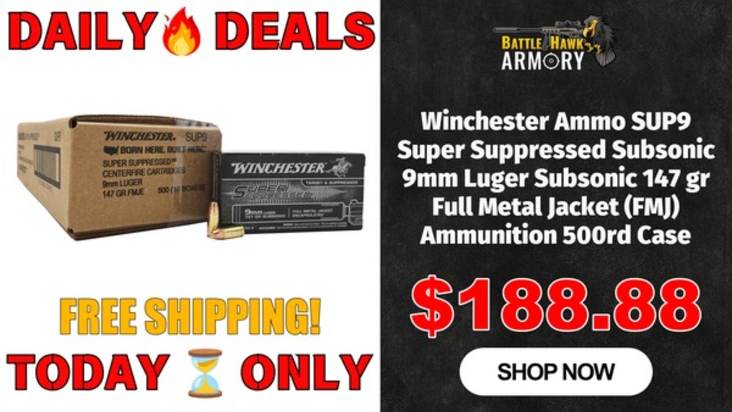 Winchester Ammo Sup9 Super Suppressed Subsonic 9Mm Luger Subsonic 147 Gr Full Metal Jacket Fmj Ammunition 500Rd Case