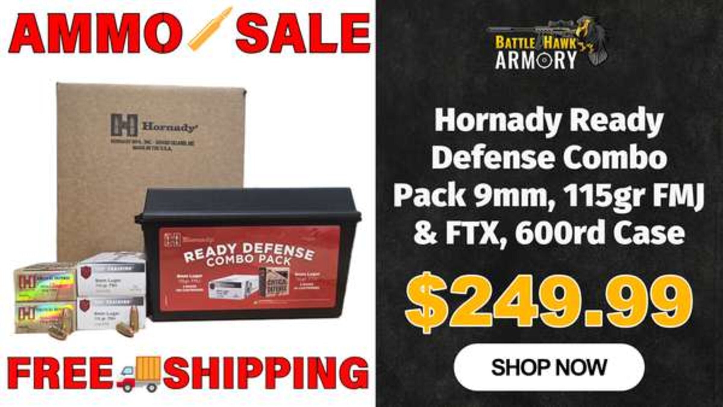 Hornady Ready Defense Combo Pack 9Mm 115Gr Fmj Ftx 600Rd Case