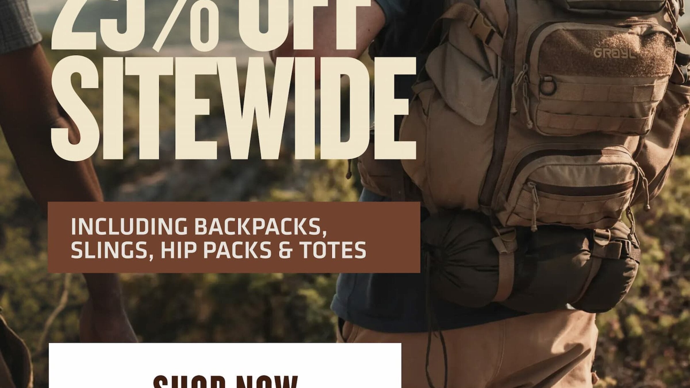 LABOR DAY SALE. 25% OFF SITEWIDE. INCLUDING BACKPACKS, SLINGS, HIP PACKS AND TOTES.
