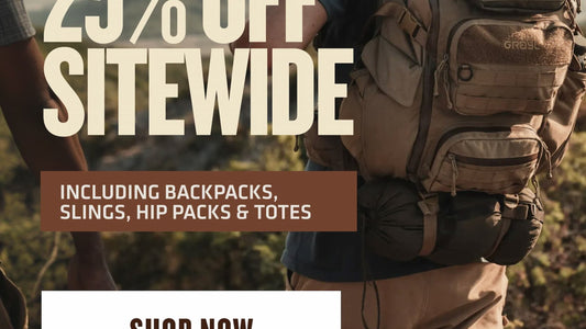 LABOR DAY SALE. 25% OFF SITEWIDE. INCLUDING BACKPACKS, SLINGS, HIP PACKS AND TOTES.