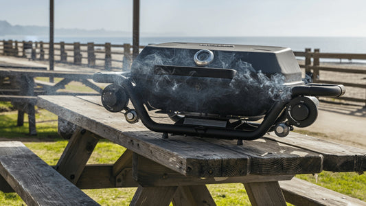 F-20 Grill in tabletop mode on its folding legs