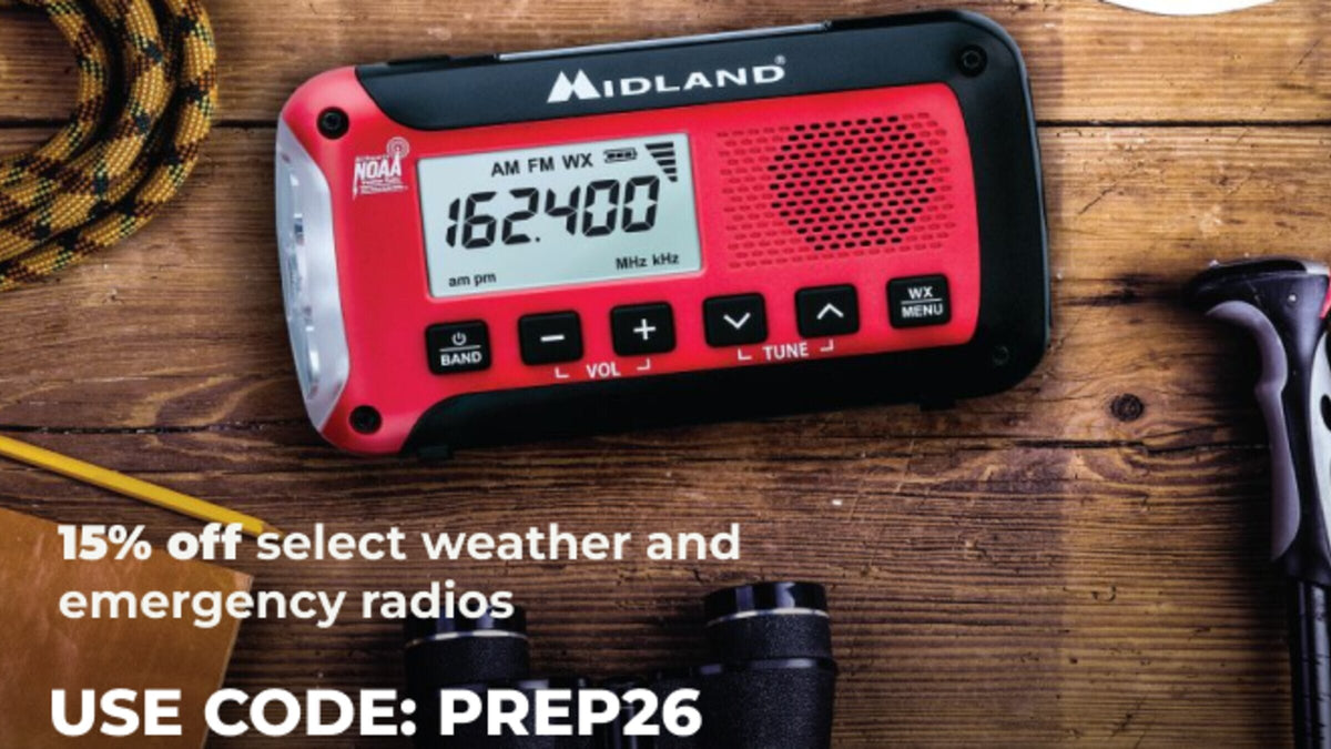 15% off select weather and emergency radios with code: PREP26