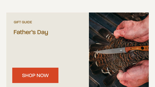 Father's Day Gift Guide closing banner featuring a knife and Father's Day gift guide messaging.